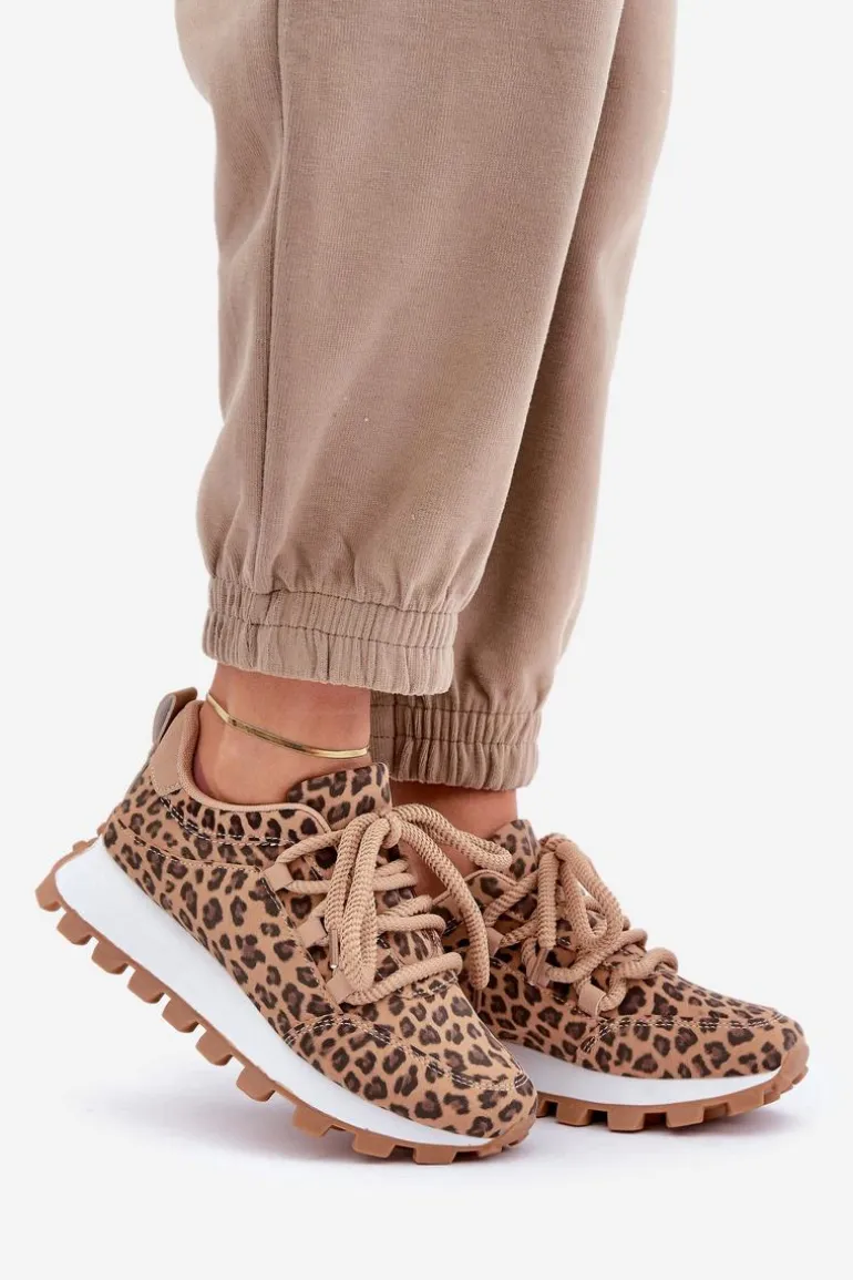 Buty Sportowe Sneakersy Na Platformie Panterka Brązowe Riadella