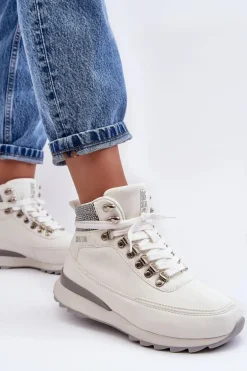 Buty Trekkingowe Trapery Sznurowane Białe Big Star MM274675