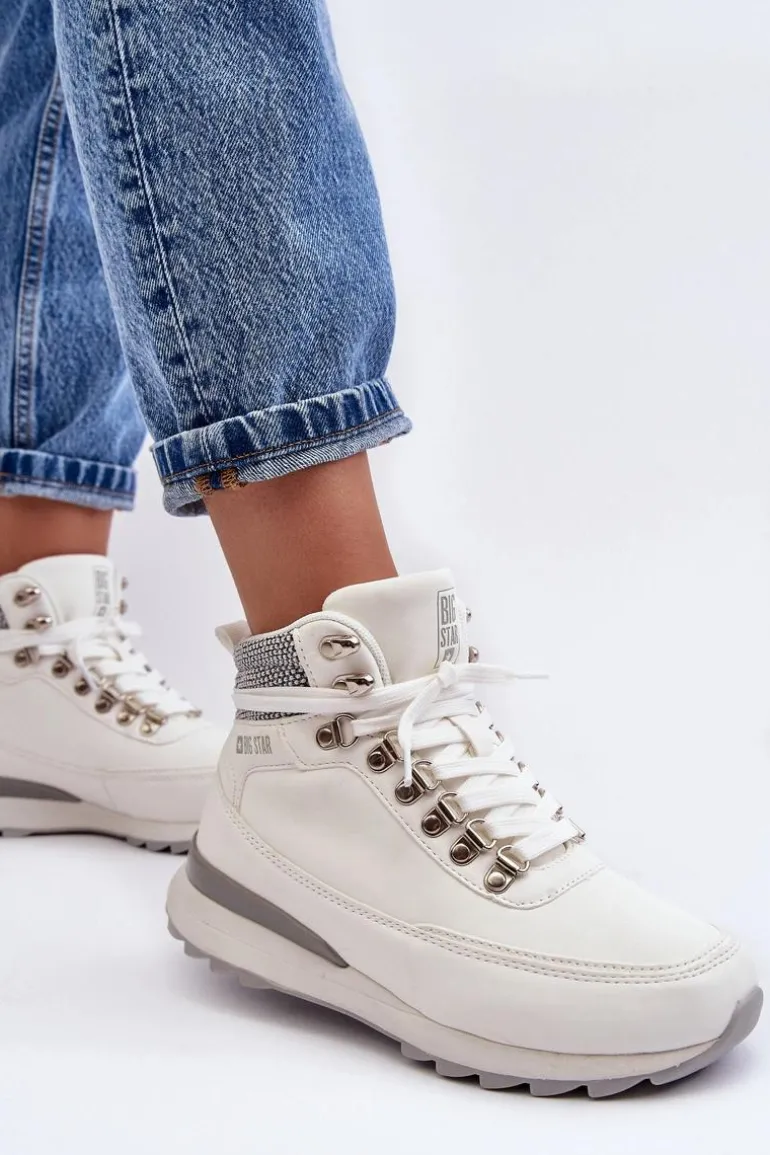 Buty Trekkingowe Trapery Sznurowane Białe Big Star MM274675