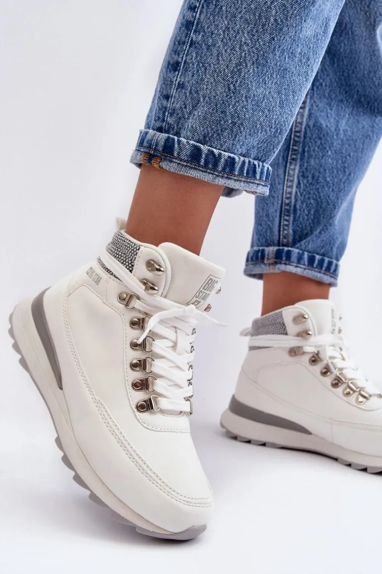Buty Trekkingowe Trapery Sznurowane Białe Big Star MM274675