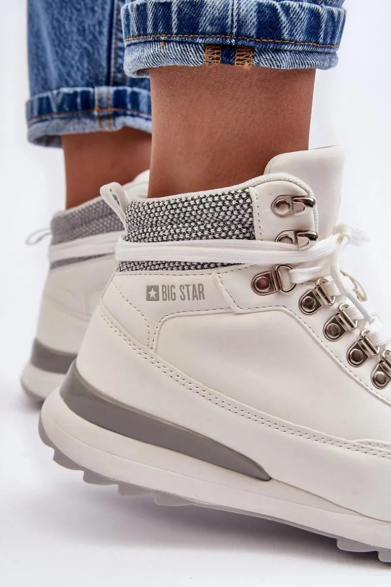 Buty Trekkingowe Trapery Sznurowane Białe Big Star MM274675
