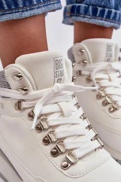 Buty Trekkingowe Trapery Sznurowane Białe Big Star MM274675