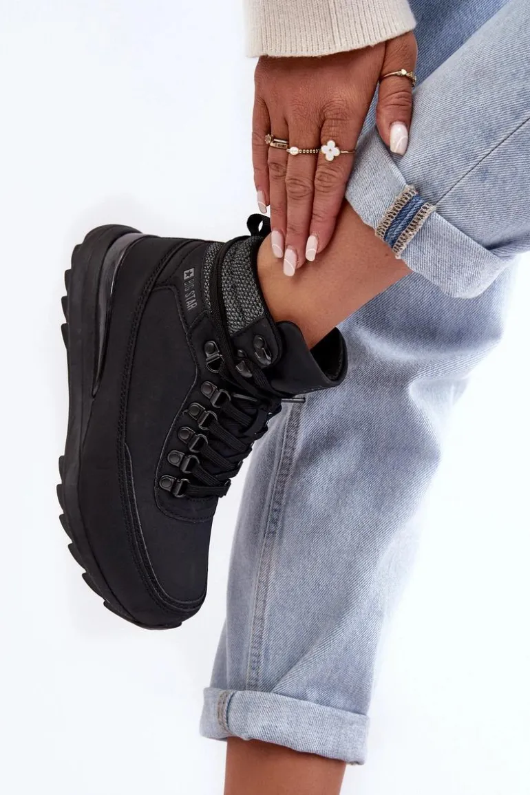 Buty Trekkingowe Trapery Sznurowane Czarne Big Star MM274677