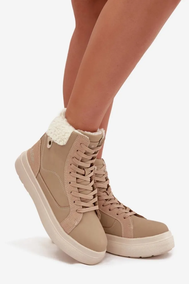 Buty Zimowe Damskie Z Kożuszkiem Lee Cooper LCJ-25-01-3736 Beżowe