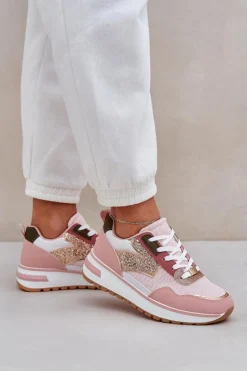 Błyszczące Buty Sportowe Damskie Różowe Leesema