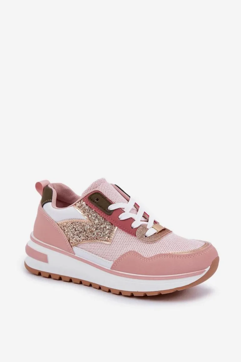 Błyszczące Buty Sportowe Damskie Różowe Leesema