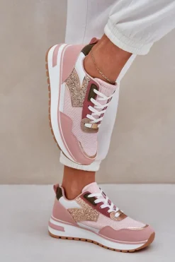 Błyszczące Buty Sportowe Damskie Różowe Leesema