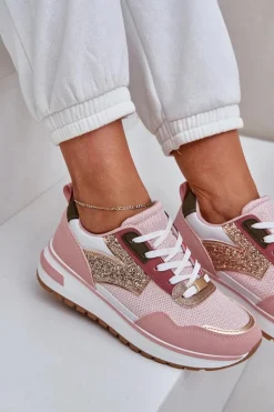 Błyszczące Buty Sportowe Damskie Różowe Leesema