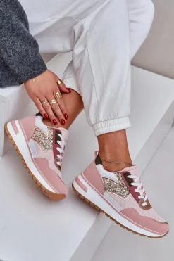 Błyszczące Buty Sportowe Damskie Różowe Leesema