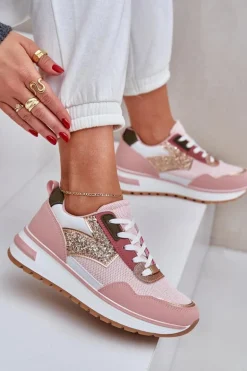 Błyszczące Buty Sportowe Damskie Różowe Leesema