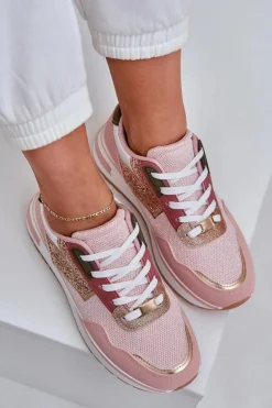 Błyszczące Buty Sportowe Damskie Różowe Leesema