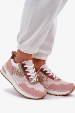 Błyszczące Buty Sportowe Damskie Różowe Leesema