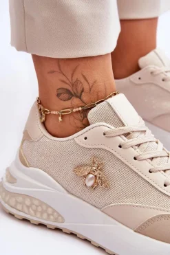 Błyszczące Buty Sportowe Z Ozdobą Beżowe Seneca
