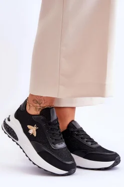 Błyszczące Buty Sportowe Z Ozdobą Czarne Seneca