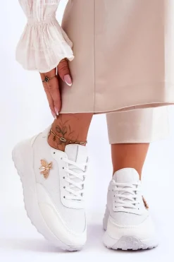 Błyszczące Buty Sportowe Z Ozdobą Białe Seneca