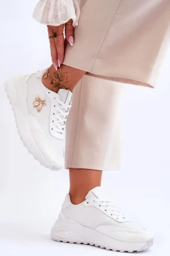 Błyszczące Buty Sportowe Z Ozdobą Białe Seneca