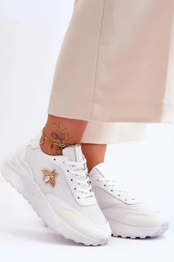 Błyszczące Buty Sportowe Z Ozdobą Białe Seneca