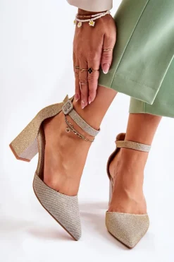 Błyszczące Czółenka Na Słupku Złote Amira