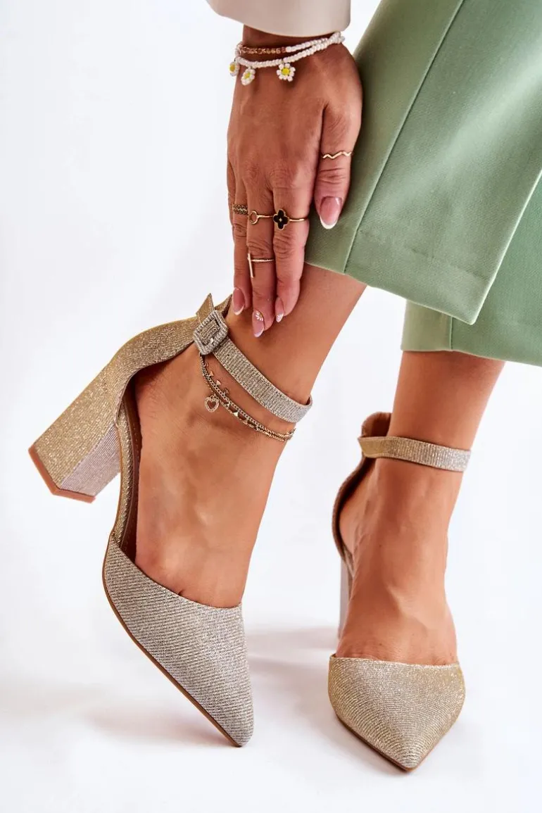 Błyszczące Czółenka Na Słupku Złote Amira