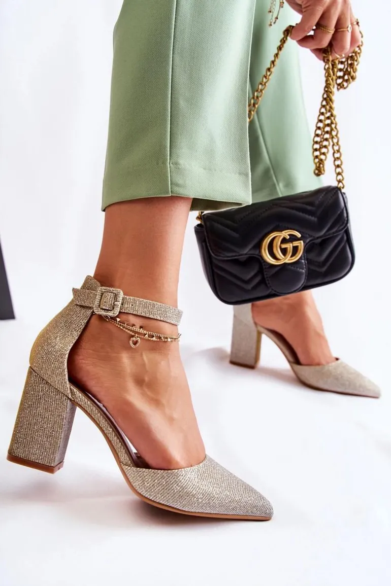 Błyszczące Czółenka Na Słupku Złote Amira