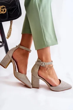 Błyszczące Czółenka Na Słupku Złote Amira