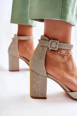 Błyszczące Czółenka Na Słupku Złote Amira