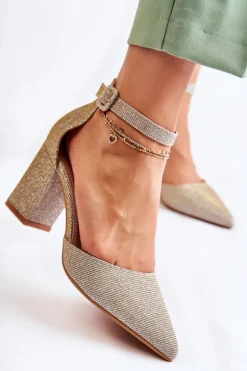 Błyszczące Czółenka Na Słupku Złote Amira