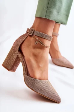 Błyszczące Czółenka Na Słupku Ciemnozłote Amira