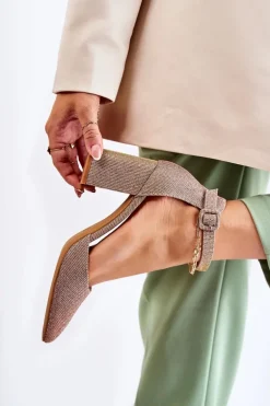 Błyszczące Czółenka Na Słupku Ciemnozłote Amira