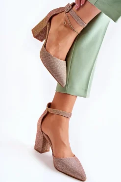 Błyszczące Czółenka Na Słupku Ciemnozłote Amira