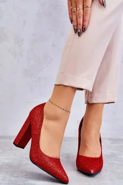 Błyszczące Czółenka Na Słupku Czerwone Elmira