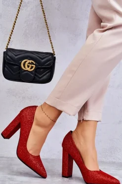 Błyszczące Czółenka Na Słupku Czerwone Elmira