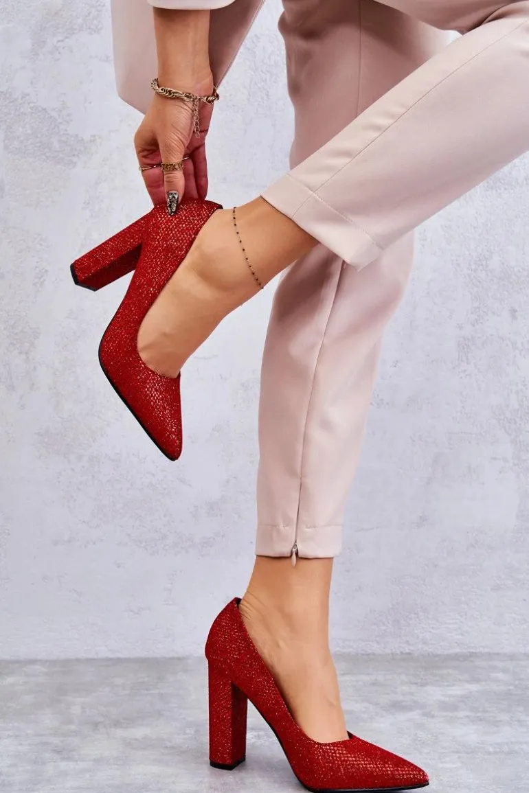 Błyszczące Czółenka Na Słupku Czerwone Elmira