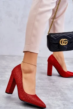 Błyszczące Czółenka Na Słupku Czerwone Elmira