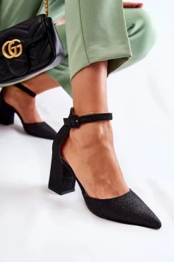 Błyszczące Czółenka Na Słupku Czarne Amira