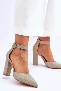 Błyszczące Czółenka Na Wyższym Słupku Złote True Love