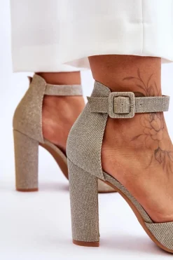 Błyszczące Czółenka Na Wyższym Słupku Złote True Love