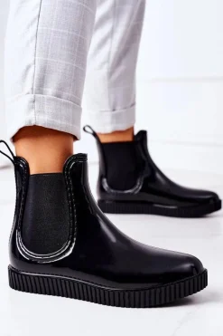 Błyszczące Kalosze Na Platformie Czarne Waterfall