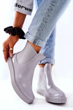 Błyszczące Kalosze Na Platformie Szare Waterfall