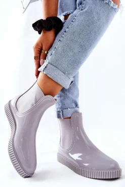 Błyszczące Kalosze Na Platformie Szare Waterfall