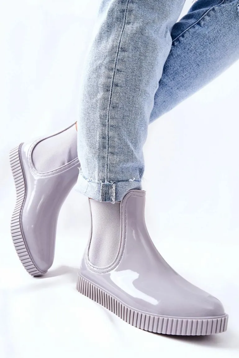 Błyszczące Kalosze Na Platformie Szare Waterfall