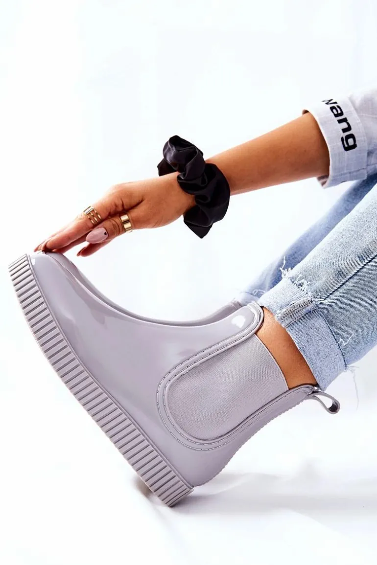 Błyszczące Kalosze Na Platformie Szare Waterfall