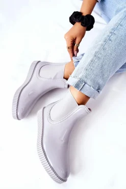 Błyszczące Kalosze Na Platformie Szare Waterfall