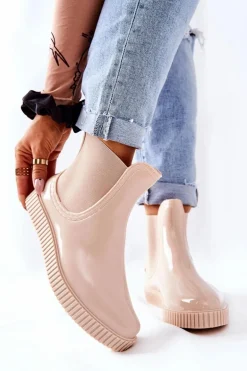 Błyszczące Kalosze Na Platformie Beżowe Waterfall