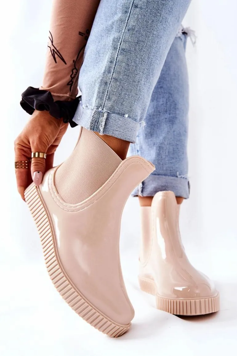 Błyszczące Kalosze Na Platformie Beżowe Waterfall