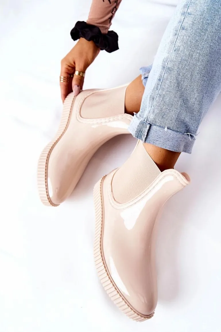 Błyszczące Kalosze Na Platformie Beżowe Waterfall