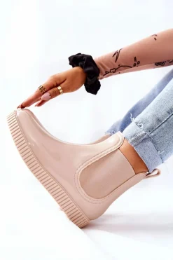 Błyszczące Kalosze Na Platformie Beżowe Waterfall