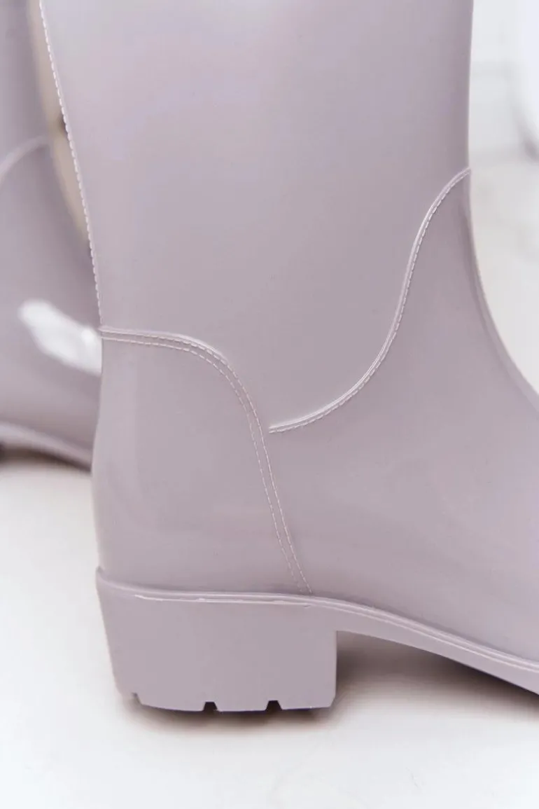 Błyszczące Kalosze Sztyblety Szare Rainy Day