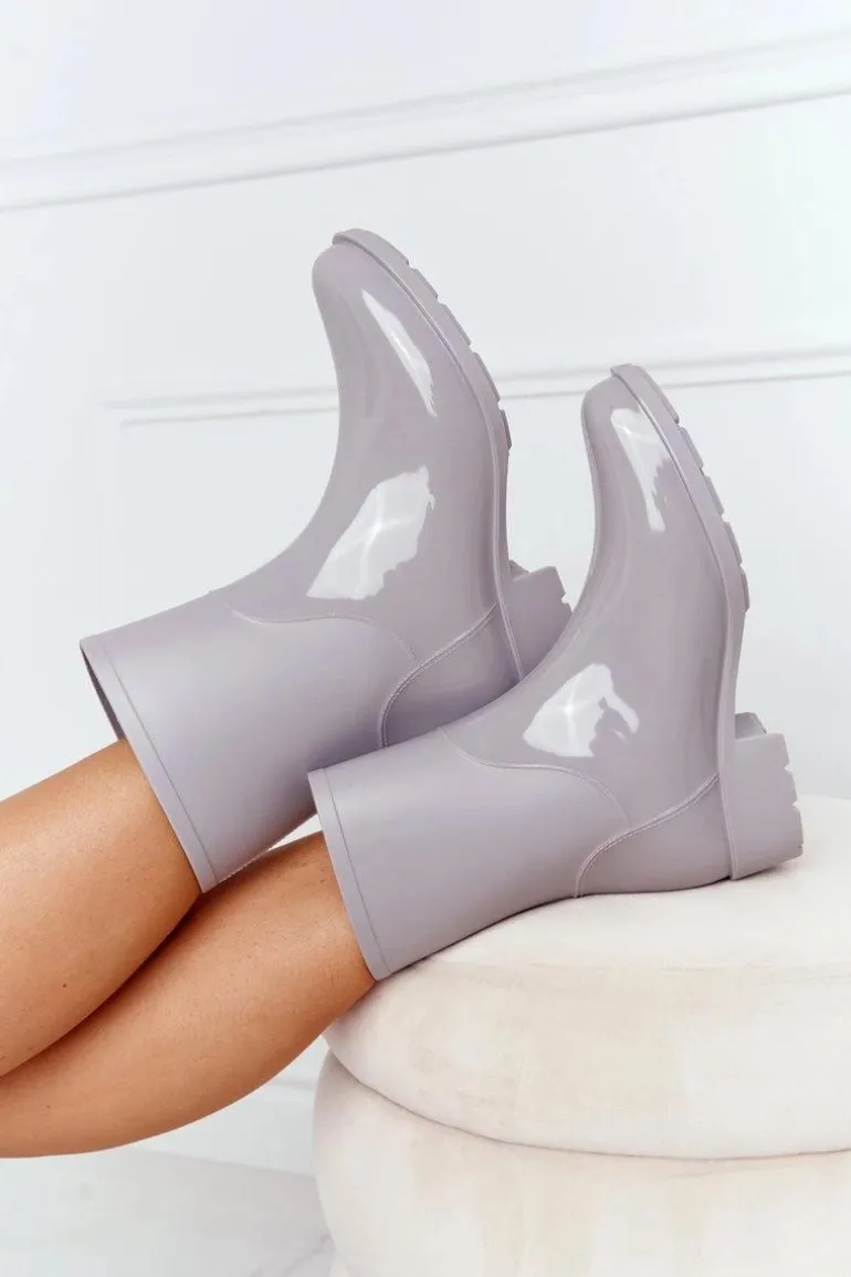 Błyszczące Kalosze Sztyblety Szare Rainy Day