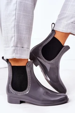 Błyszczące Kalosze Sztyblety Szare Umbrella